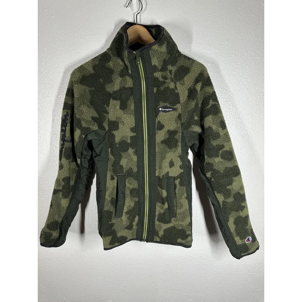 Champion Jacket Womens XS Green Camo Fleece Full‎ Zip Nylon Panels Warm Outdoor